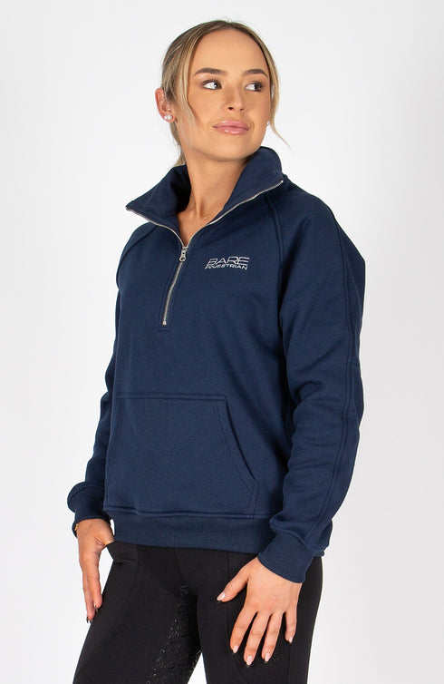 BARE Quarter Zip Teddy Pullover Sweater - Navy
